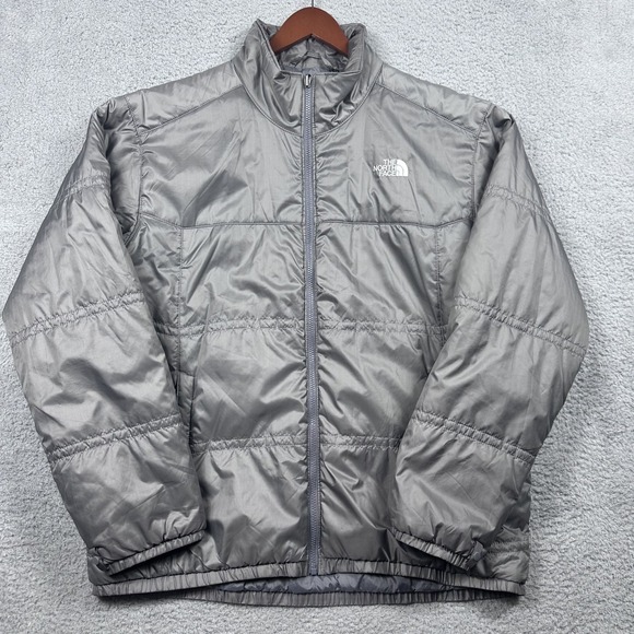 The North Face Puffer Jacket Mens XXL Gray Silve T150 + T550 Full Zip Pockets